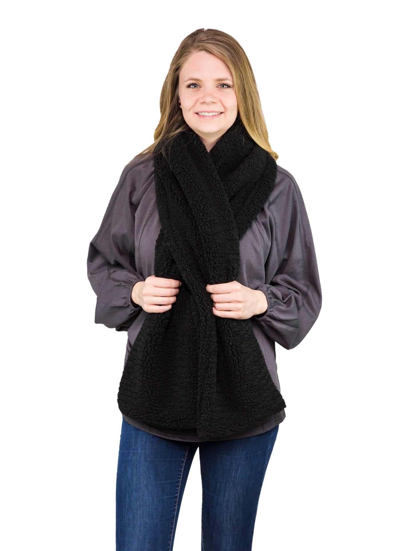 Women'S Faux Shearling Winter Scarf, Black