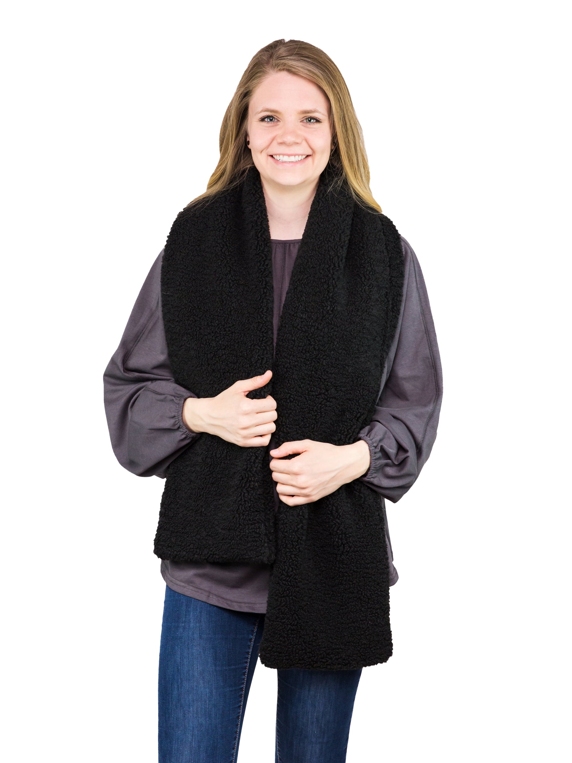 Women'S Faux Shearling Winter Scarf, Black